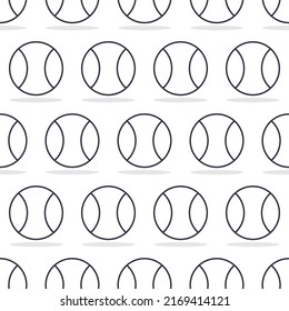 Vector seamless pattern outline tennis balls on a white background. Sports print wall background.