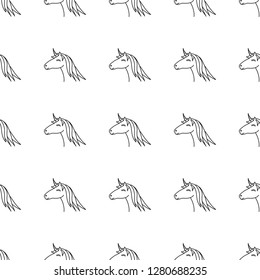 Vector seamless pattern with outline unicorns. Seamless pattern