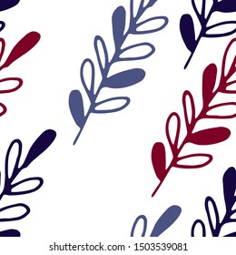 Vector seamless pattern from the outlines and sketches of the leaves of plants. Outlines of plants leaves.