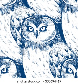 vector seamless pattern with owl