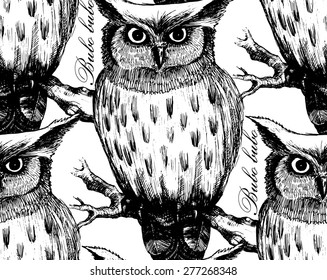 Vector seamless pattern with owl on a branch-2