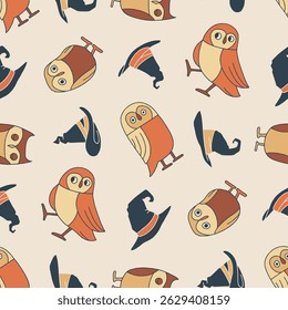 Vector Seamless Pattern of Owl Wizard Hat Background for Fashion Wrapping Print Fabric Surface