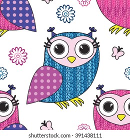 Vector seamless pattern with owls 1 