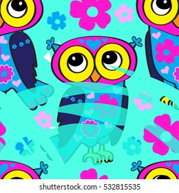 Vector seamless pattern with owls 1