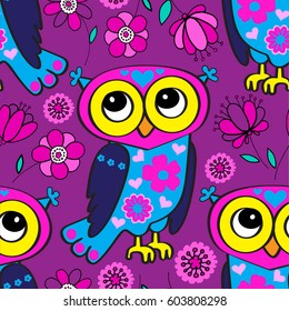 Vector seamless pattern with owls 2