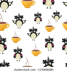 vector seamless pattern with owls