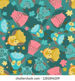 vector seamless pattern with owls