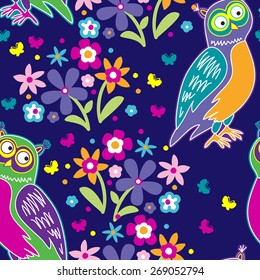 Vector Seamless pattern with owls