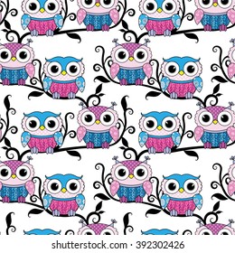 Vector seamless pattern with owls 3