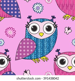 Vector seamless pattern with owls 8