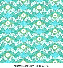 Vector Seamless Pattern with owls and crowns. Colorful stripped Background. Hand drawn. Design for cloth.