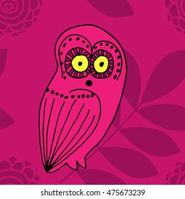 Vector seamless pattern with owls and leafs.