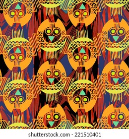 Vector Seamless Pattern with owls on stripped Background. Hand drawn