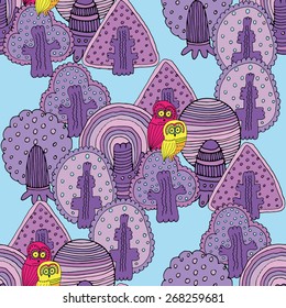 Vector Seamless pattern with owls on the tree-3.