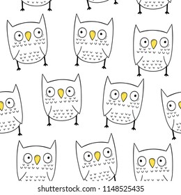 Vector seamless pattern with owls. Scandinavian motives.