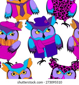 Vector Seamless pattern with owls-2