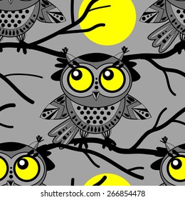 Vector seamless pattern with owls-3