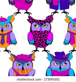 Vector Seamless pattern with owls-4