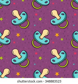 Vector seamless pattern with pacifier and stars