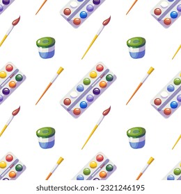 Vector seamless pattern with paint and brushes