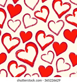 Vector Seamless Pattern with painted hand drawn heart shape