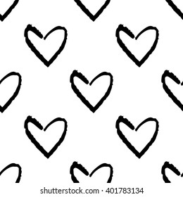 Vector Seamless Pattern with painted hand drawn heart shape