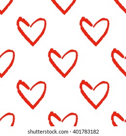 Vector Seamless Pattern with painted hand drawn heart shape