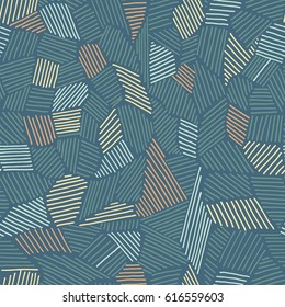 Vector seamless pattern of painted strips in a different direction, blue, orange, yellow on a dark blue background