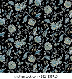 Vector seamless pattern of paisley flowers, vintage style, wallpaper design