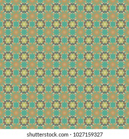 Vector seamless pattern. Paisley and Mandalas. Orange, gray and green wallpaper. Indian floral backdrop.