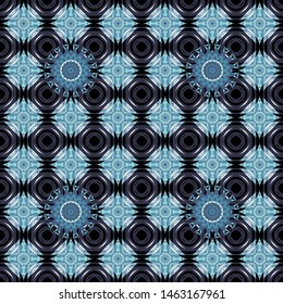 Vector seamless pattern. Paisley and Mandalas. Indian floral backdrop. Blue, black and gray wallpaper.