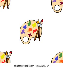 vector seamless pattern with palette and brushes