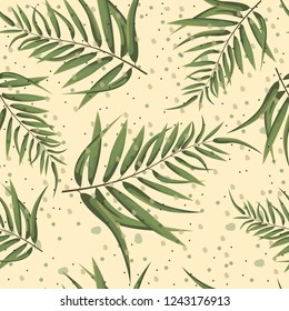 Vector seamless pattern. Palm leaves on beige background. All elements are isolated.