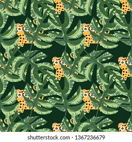 vector seamless pattern with palm leaves