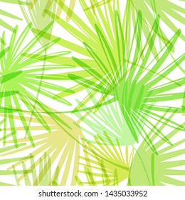 Vector seamless pattern. Palm leaves minimalistic wallpaper. Hand drawn tropical background.