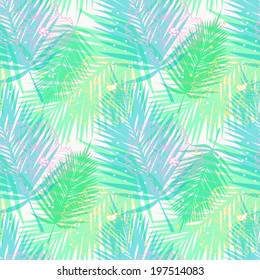 vector seamless pattern with palm leaves and flowers