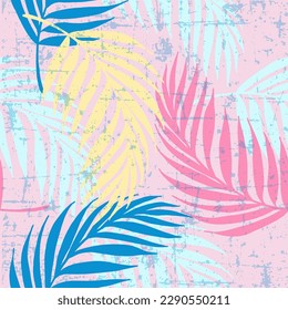 Vector seamless pattern with palm leaves. Hand drawn tropical repeat ornament of blossoms in sketch style. Usable for wrapping paper, covers, textile.