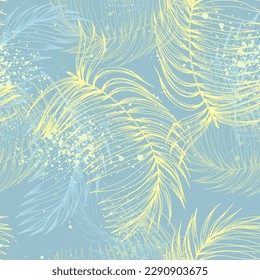 Vector seamless pattern with palm leaves. Hand drawn tropical repeat ornament of blossoms in sketch style. Usable for wrapping paper, covers, textile.