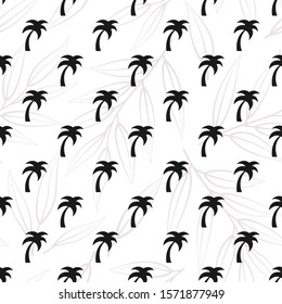 Vector seamless pattern with palm trees silhouettes; simple background for fabric, wrapping paper, wallpaper, textile, package, web design.