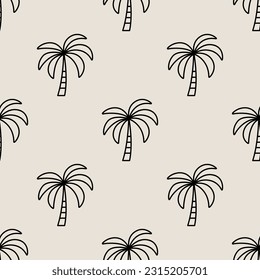 Vector Seamless Pattern with Palm Trees, Palm Tree Design Template, Print. Palm Silhouettes. Tropical, Vacation, Beach, Summer Concept. Vector Illustration. Front View