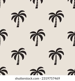 Vector Seamless Pattern with Palm Trees, Palm Tree Design Template, Print. Palm Silhouettes. Tropical, Vacation, Beach, Summer Concept. Vector Illustration. Front View