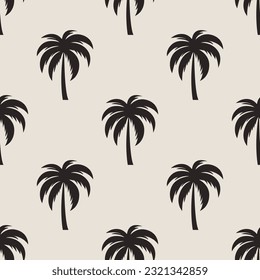 Vector Seamless Pattern with Palm Trees, Palm Tree Design Template, Print. Palm Silhouettes. Tropical, Vacation, Beach, Summer Concept. Vector Illustration. Front View