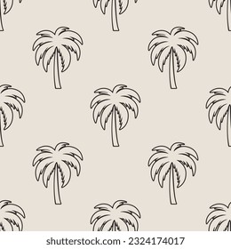 Vector Seamless Pattern with Palm Trees, Palm Tree Design Template, Print. Palm Silhouettes. Tropical, Vacation, Beach, Summer Concept. Vector Illustration. Front View