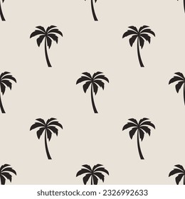 Vector Seamless Pattern with Palm Trees, Palm Tree Design Template, Print. Palm Silhouettes. Tropical, Vacation, Beach, Summer Concept. Vector Illustration. Front View