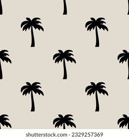 Vector Seamless Pattern with Palm Trees, Palm Tree Design Template, Print. Palm Silhouettes. Tropical, Vacation, Beach, Summer Concept. Vector Illustration. Front View