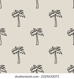 Vector Seamless Pattern with Palm Trees, Palm Tree Design Template, Print. Palm Silhouettes. Tropical, Vacation, Beach, Summer Concept. Vector Illustration. Front View