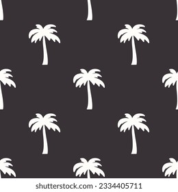 Vector Seamless Pattern with Palm Trees, Palm Tree Design Template, Print. Palm Silhouettes. Tropical, Vacation, Beach, Summer Concept. Vector Illustration. Front View
