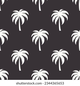 Vector Seamless Pattern with Palm Trees, Palm Tree Design Template, Print. Palm Silhouettes. Tropical, Vacation, Beach, Summer Concept. Vector Illustration. Front View