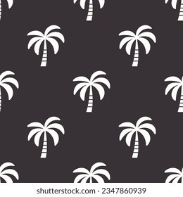 Vector Seamless Pattern with Palm Trees, Palm Tree Design Template, Print. Palm Silhouettes. Tropical, Vacation, Beach, Summer Concept. Vector Illustration. Front View