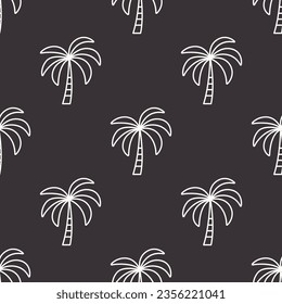Vector Seamless Pattern with Palm Trees, Palm Tree Design Template, Print. Palm Silhouettes. Tropical, Vacation, Beach, Summer Concept. Vector Illustration. Front View